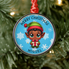 Cute Anime Elf of Color Personalized Christmas Ornament Aus Metall