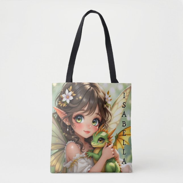Cute Anime Fairy and Chibi Dragon  Tasche (Vorderseite)