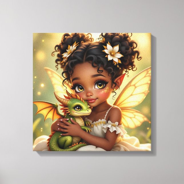 Cute Anime Fairy Girl and Chibi Dragon Leinwanddruck (Vorderseite)
