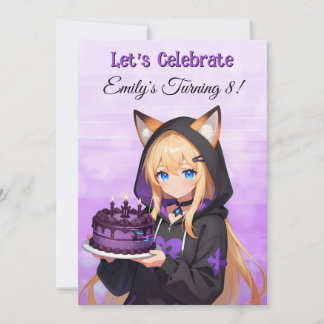 Cute Anime Girl and Dragon Girl's Birthday Party Einladung