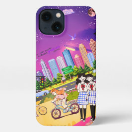 Cute Anime Girl in Scenic Landscape  iPhone Hülle