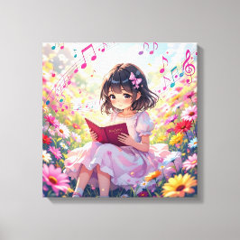 Cute Anime Girl Reading a Book Leinwanddruck