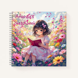 Cute Anime Girl Reading a Book Personalized Notizbuch