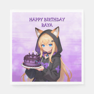 Cute Anime Girl's Birthday Party Serviette