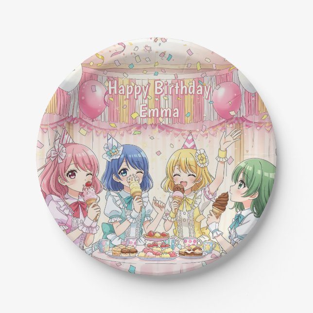 Cute Anime Girl's Ice Cream Birthday Party   Pappteller (Vorderseite)
