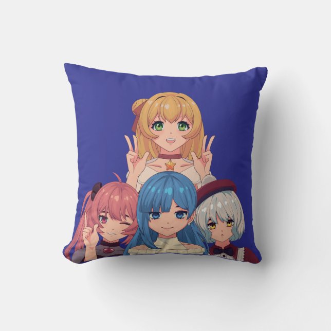Cute Anime Girls Illustration Kissen (Vorderseite)
