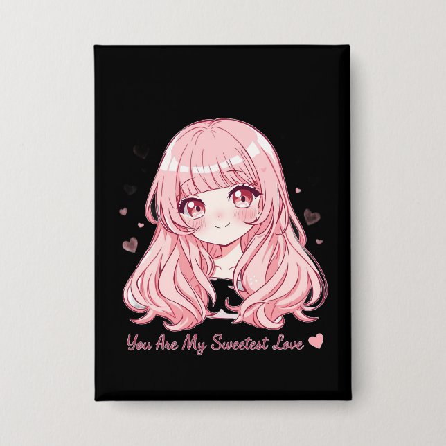 Cute Anime Valentine Sweatshirt Button (Vorderseite)