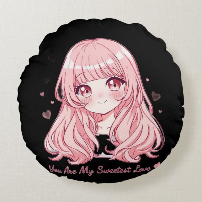 Cute Anime Valentine Sweatshirt Rundes Kissen (Vorderseite)