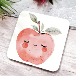 Cute Apfel Gesicht Adorable Frucht Rechteckiger Pappuntersetzer