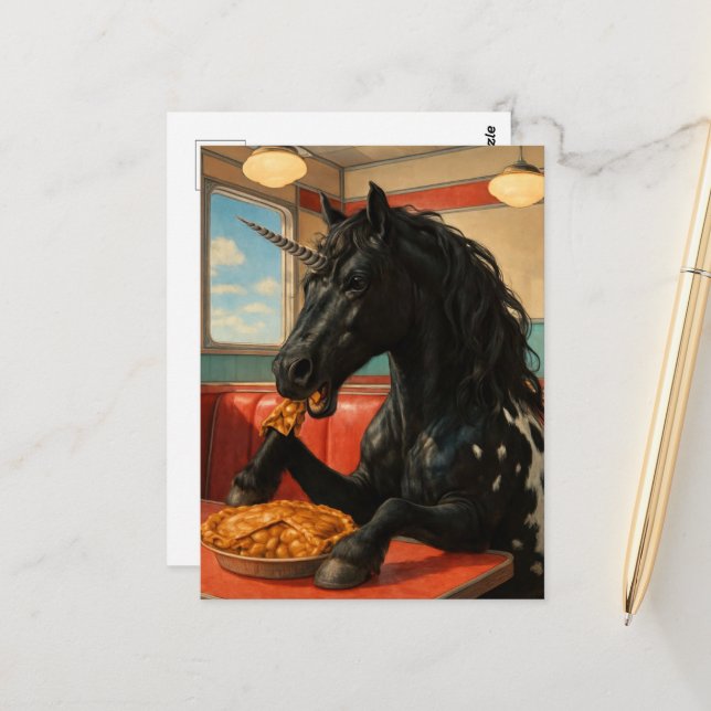 Cute Appaloosa Unicorn Eating Apple Pie Postkarte (Vorderseite/Rückseite Beispiel)