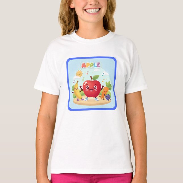 Cute Apple Friends Kids Illustration T-Shirt (Vorderseite)