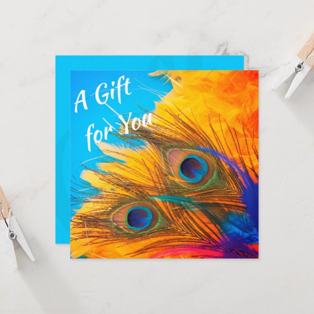 Cute Aqua Blue Elegant Peacock Feather Invitation (Devant/Arrière en situation)