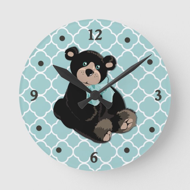 Cute Aqua et Brown horloge murale de l'ours en pel (Recto)