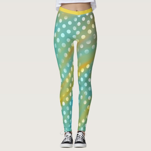 Cute Aqua et Leggings Jaunes avec points blancs (Devant)