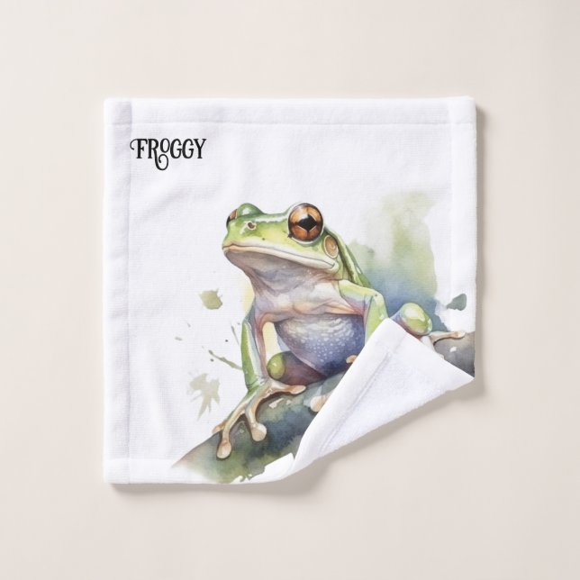 Cute Aquarelle Arbre Frog, personnalisé (Gant de toilette)