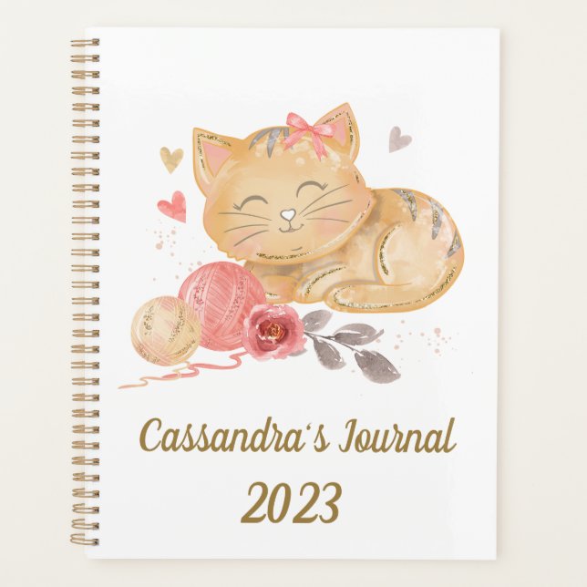 Cute Aquarelle Chat Planificateur personnalisé (Devant)