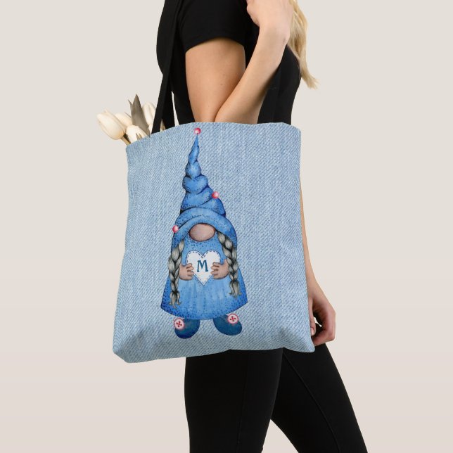 Cute Aquarelle Denim Girl Sac fourre-tout (De près)