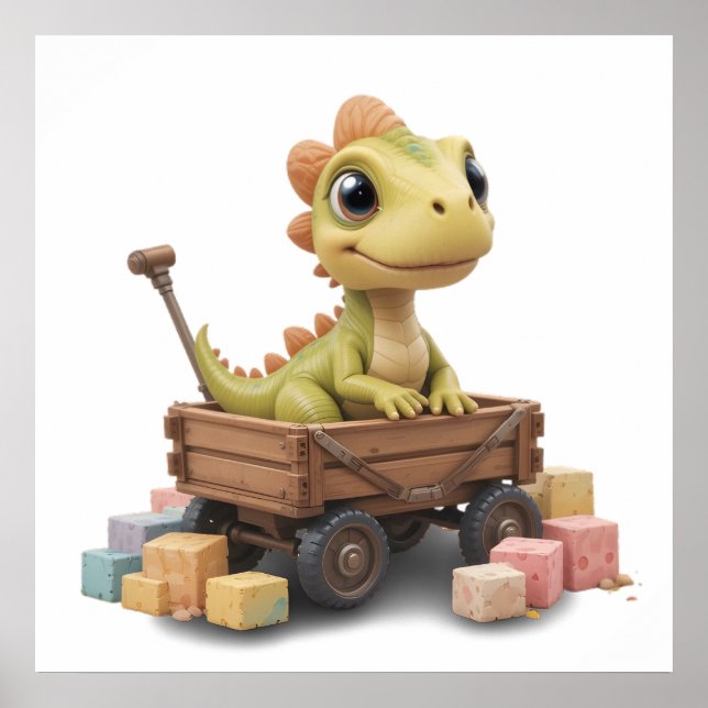 Cute Aquarelle Dinosaur Nursery Poster Salle Bébé (Devant)