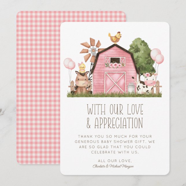Cute Aquarelle ferme animaux Baby shower Merci (Devant / Derrière)