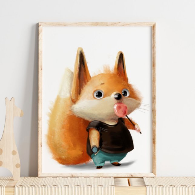 Cute aquarelle Fox Lollipop | Impression murale Fo (Créateur téléchargé)
