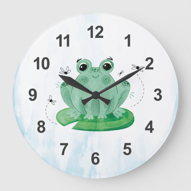 Cute aquarelle Frog Grande horloge (Recto)