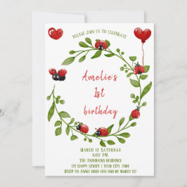 Cute Aquarelle Ladybug Invitation Anniversaire