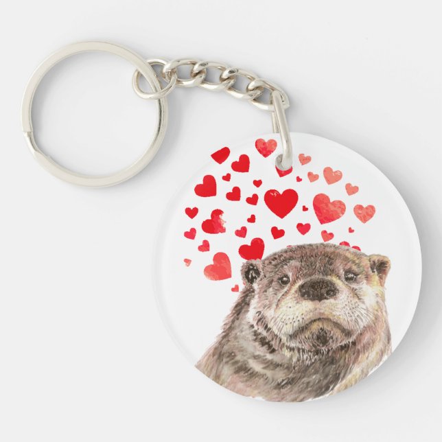 Cute Aquarelle Otter Coeurs Aimer Humour animal Ke (Devant)