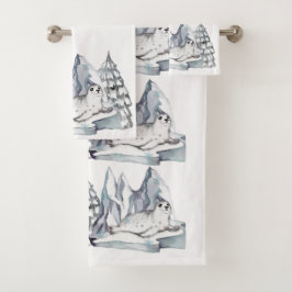 Cute Aquarelle Seal Pine Arbres Snowflakes Blanc