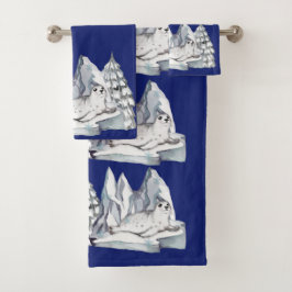 Cute Aquarelle Seal Pine Arbres Snowflakes Bleu
