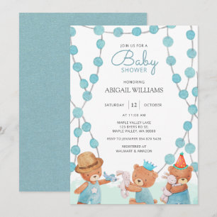 Cute Aquarelle Teddy Bear Baby shower Invitation