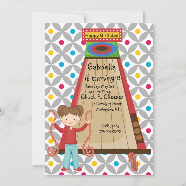 Cute Arcade Skee Ball Girls Invitation Anniversair (Devant)