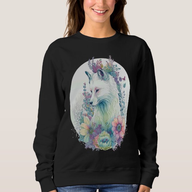 Cute Arctic Fox Flower Crown Animal Sweatshirt (Vorderseite)