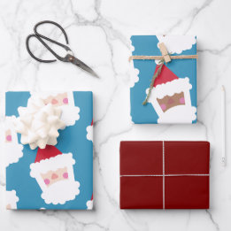 Cute Assorted Santa and Black Stanta Geschenkpapier Set