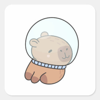 Cute Astronaut Capybara in Space Helmet Kawaii Quadratischer Aufkleber