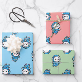 Cute Astronaut Cat Custom Photo Wrapping Paper Geschenkpapier Set