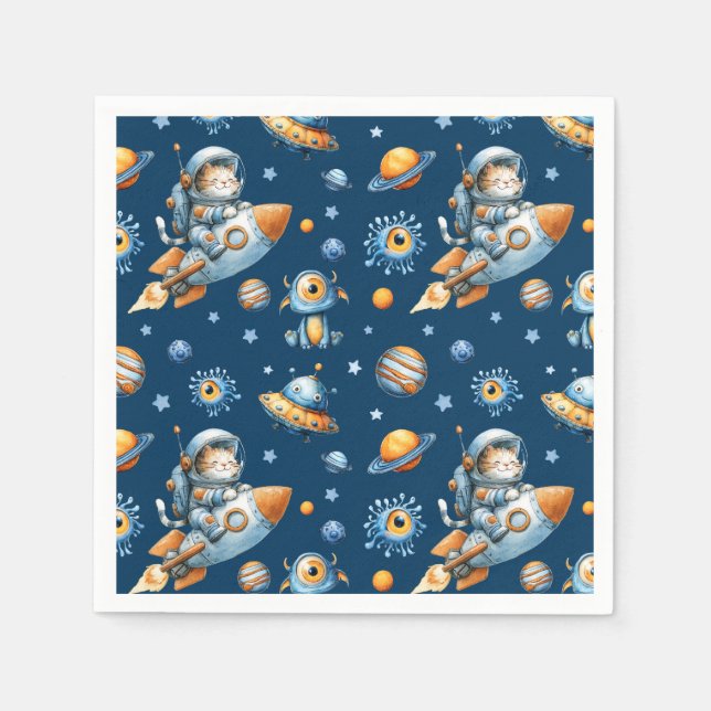 Cute Astronaut Cat Outer Space Galaxy Pattern  Serviette (Vorderseite)