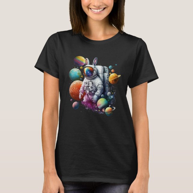 Cute Astronaut Easter Bunny Rabbit Floating in Spa T-Shirt (Vorderseite)