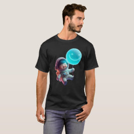 Cute Astronaut Floating in Galaxy - Neon Space AI T-Shirt