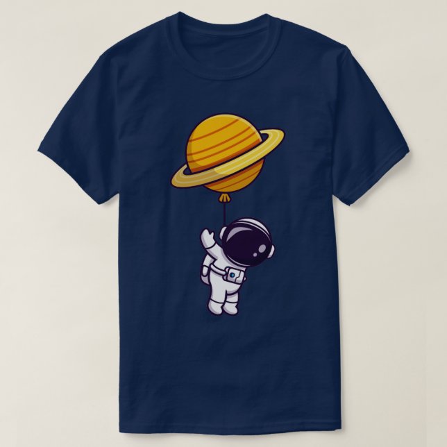 Cute Astronaut Floating With Planet Balloon In Spa T-Shirt (Design vorne)
