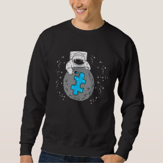 Cute Astronaut Moon Blue Puzzle Piece Autism Aware Sweatshirt