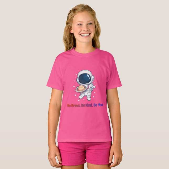 Cute Astronaut Saturn Planet Space Explorer T-Shirt (Vorne ganz)