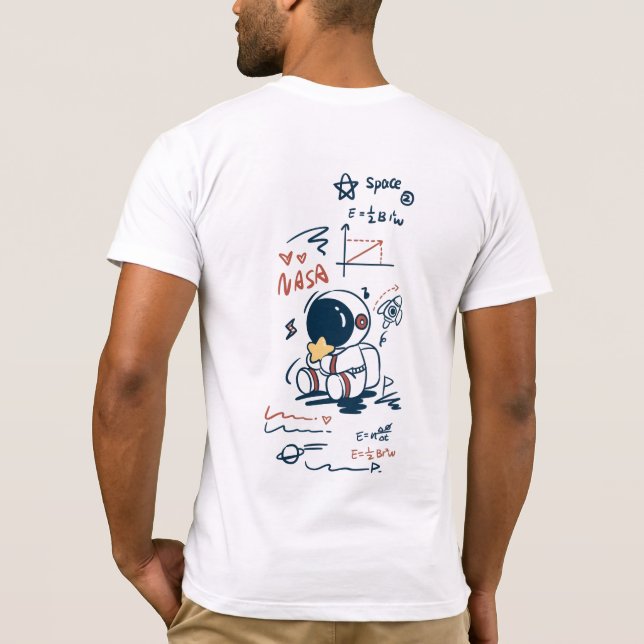  Cute Astronaut Space Cartoon Back Print T-Shirt (Rückseite)