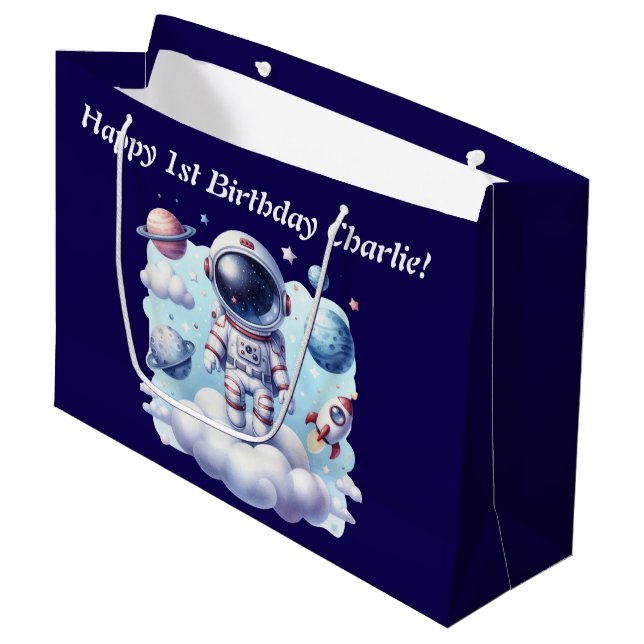 cute astronaut space Gift Bag Große Geschenktüte (Vorderseite Schrägansicht)