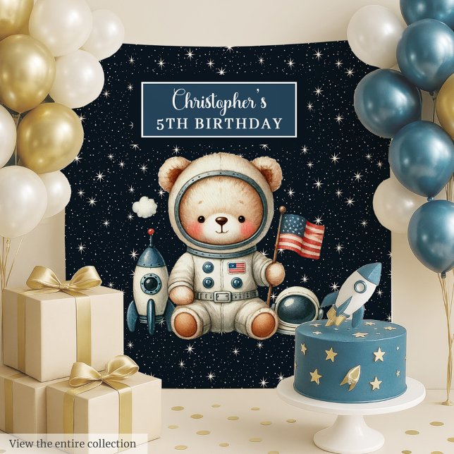 Cute astronaute ours tapisserie pour fête d'annive (Cute Astronaut Bear Tapestry for Birthday Party)