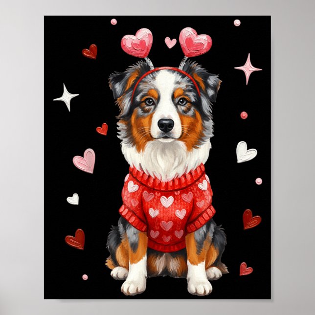 Cute Australian Shepherd Valentine Heart Valentine Poster (Vorne)