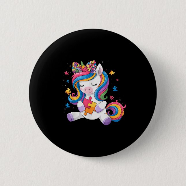 Cute Autism Awareness Toddler Girl Bow Unicorn Puz Button (Vorderseite)