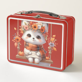 Cute Autumn Fox Kawaii Cottagecore Metal Lunch Box