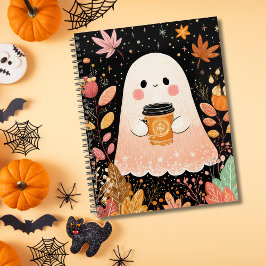 Cute Autumn Ghost with Pumpkin Coffee – Cozy Fall 