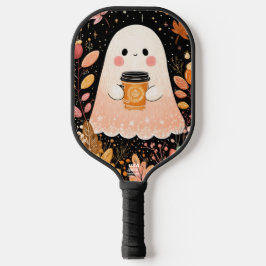 Cute Autumn Ghost with Pumpkin Coffee – Cozy Fall Pickleball Schläger