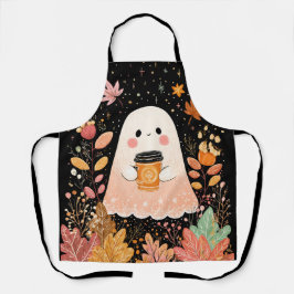 Cute Autumn Ghost with Pumpkin Coffee – Cozy Fall Schürze
